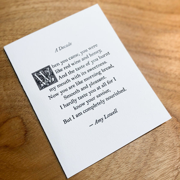 Amy Lowell "Decade" Poem Card Greeting Card Papillon Press 