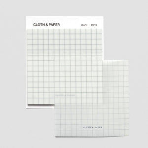 Two graph paper sheets with 'Cloth & Paper' branding on a light gray background