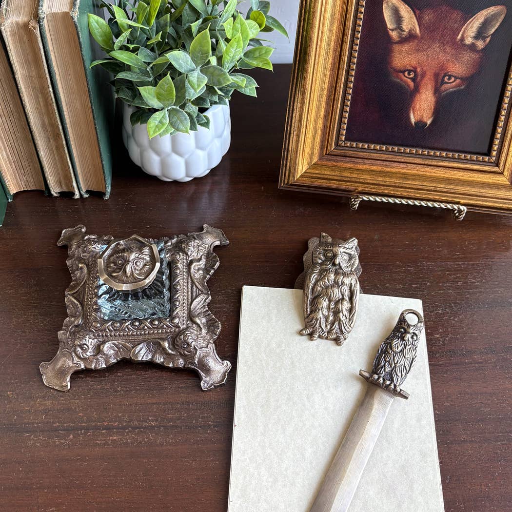 4" Solid Antiqued Brass Owl Hanging Paper Holder Clip Madison Bay Co. - Historical Home Decor Reproductions 