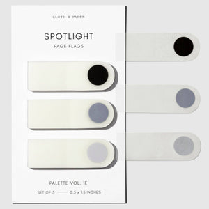 Packaging of 'Spotlight' page flags with sample flags on a white background