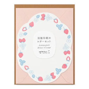Letterpress Die Cut Letter Set Writing Stationery Midori Strawberry 