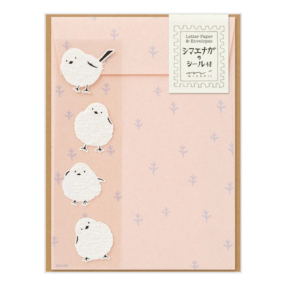 Letter Set with Stickers Writing Stationery Midori Long-Tailed Tit 