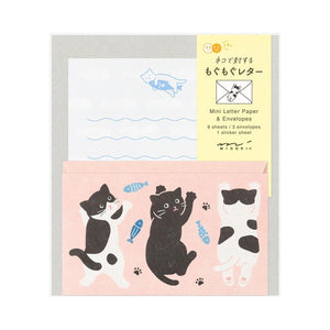 Mini Letter Set with Stickers Writing Stationery Midori Hungry Cat 