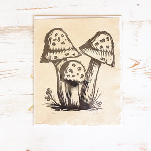Mushroom Woodcut print