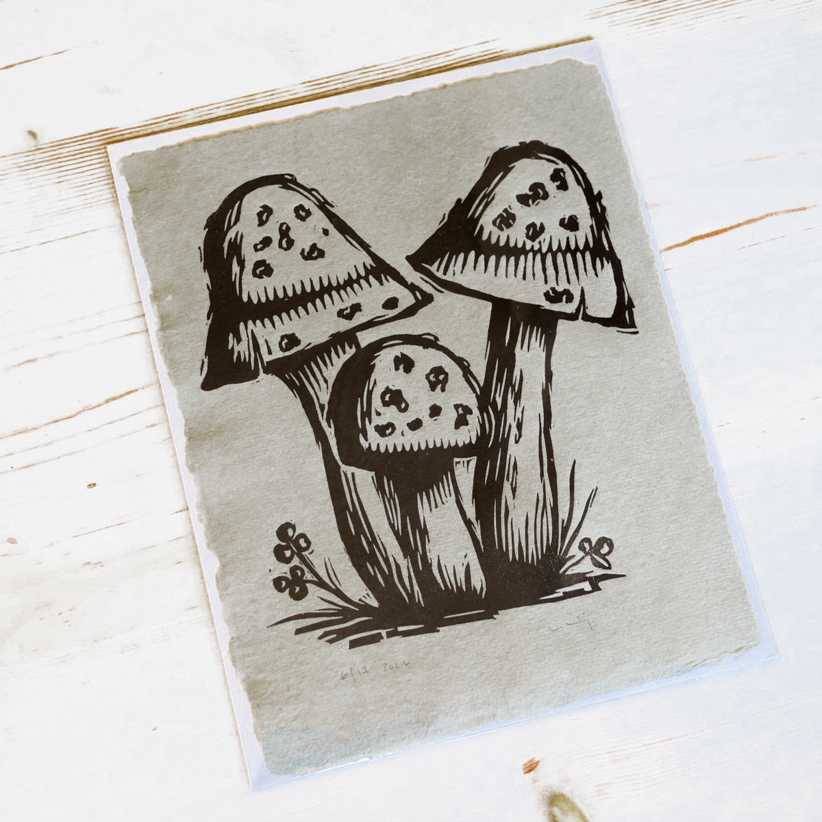 Mushroom Woodcut print