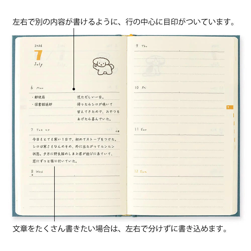 Midori 2026 B6 Planner: Blue Green Dog Planner Midori 