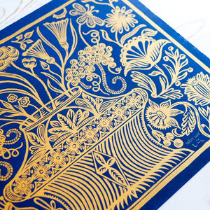 Abundance - Indigo and Gold Art Print Papillon Press 