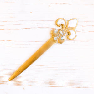 Vintage Letter Opener Letter Opener Antique Item Fleur de Lis with Inlay 