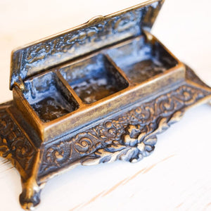 Antique Stamp Box - Ornate Brass Stamp Box Papillon Press 