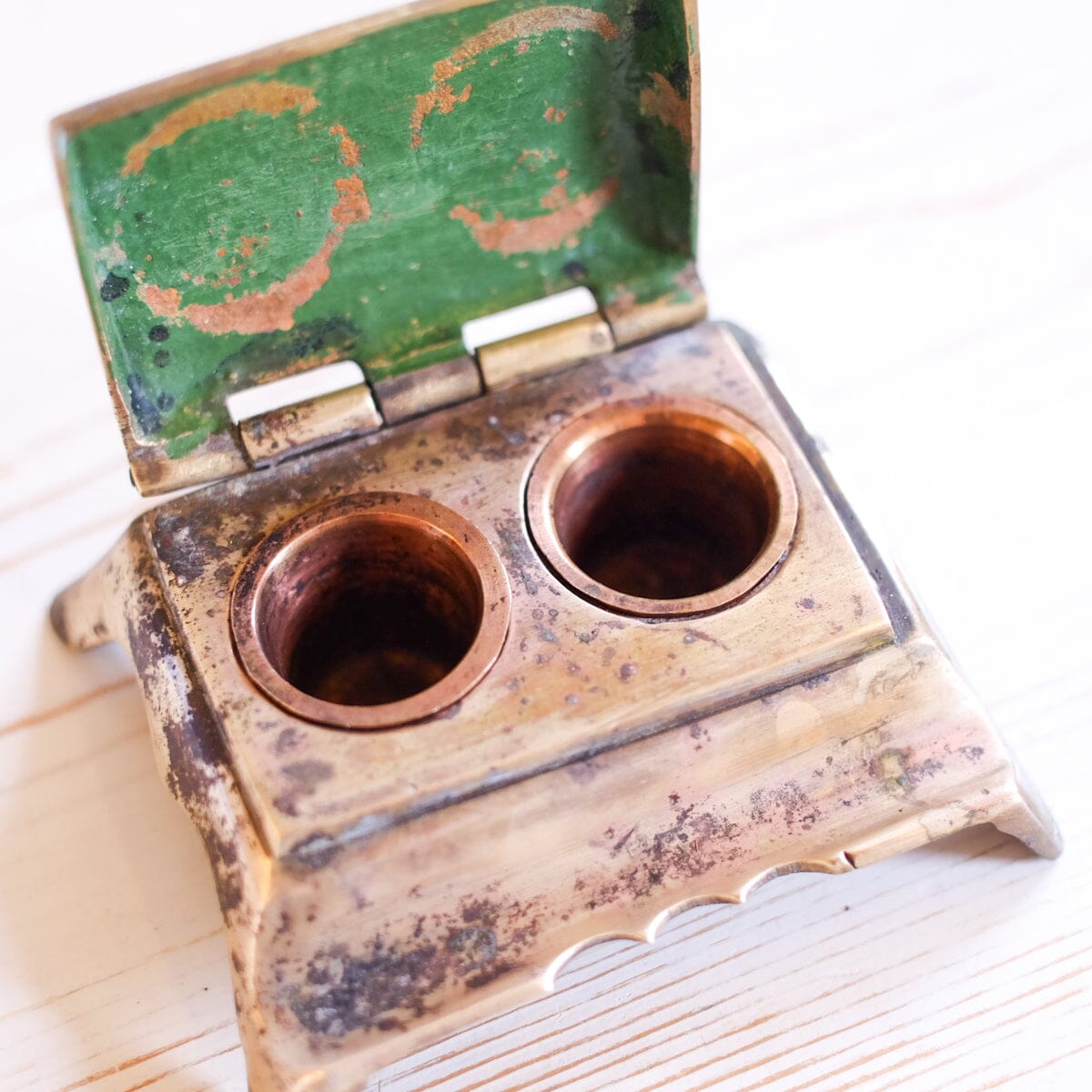 Double Brass Inkwell Inkwell Antique Item 