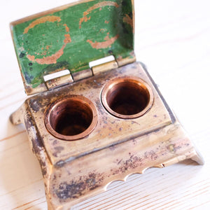 Double Brass Inkwell Inkwell Antique Item 