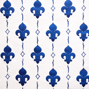 Fleur de Lis Block Print Art Print Papillon Press Blue and White 