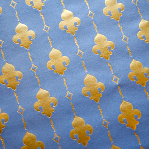 Fleur de Lis Block Print Art Print Papillon Press Gold and Blue 