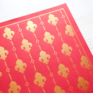 Fleur de Lis Block Print Art Print Papillon Press Gold and Red 