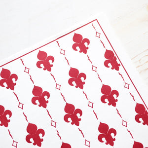 Fleur de Lis Block Print Art Print Papillon Press Red and White 