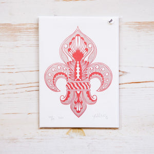 Fleur de Lis Print - Small Art Print Papillon Press Red 