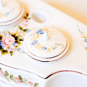 Hand-Painted Ceramic Double Inkwell Inkwell Antique Item 
