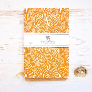 Limited Edition Letterpress Notebook: Psychedelic Swirl Block Printed Notebook Papillon Press Blank/Orange 