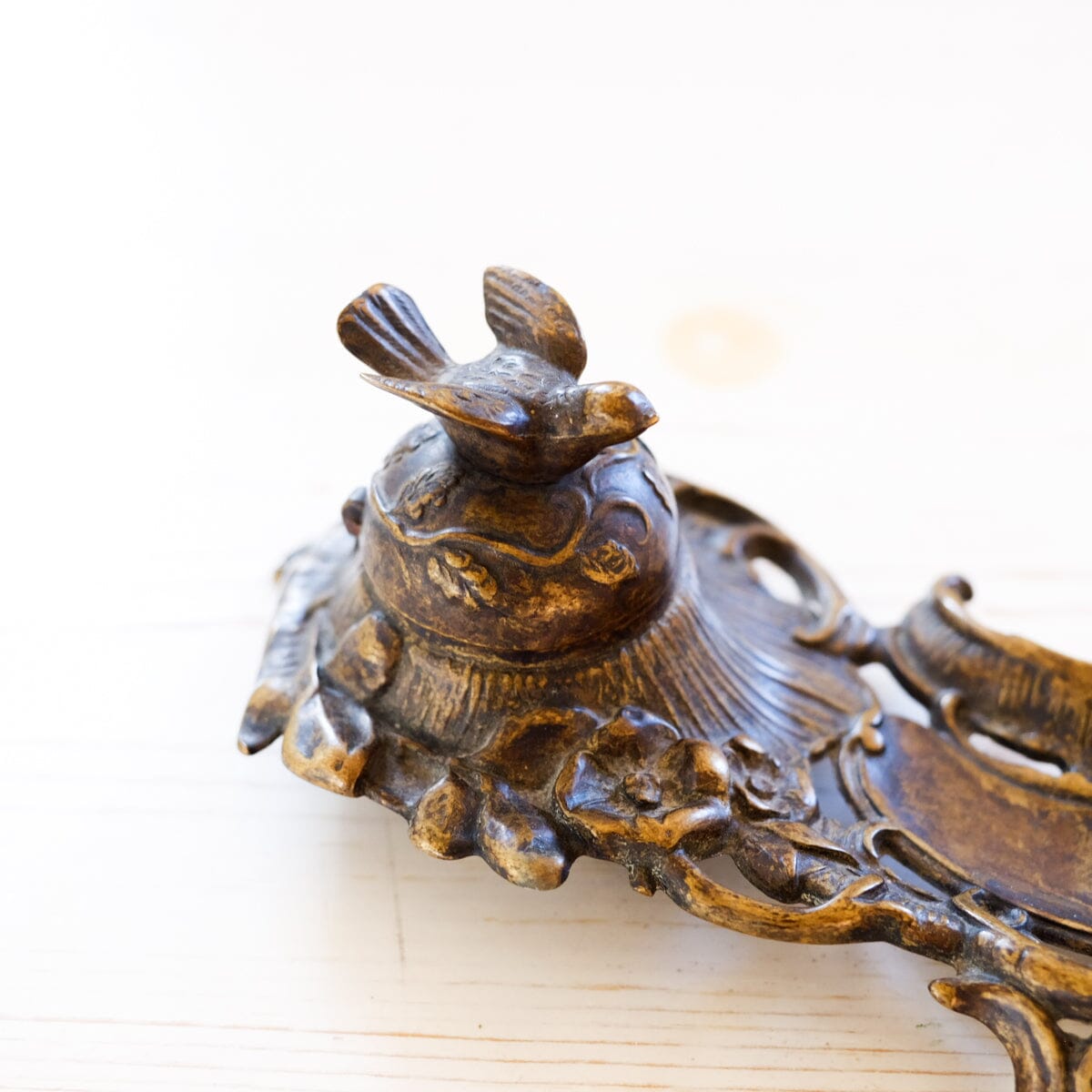 Art Nouveau Brass Inkwell with Bird Inkwell Antique Item 