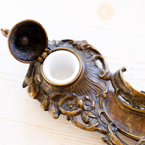 Art Nouveau Brass Inkwell with Bird Inkwell Antique Item 