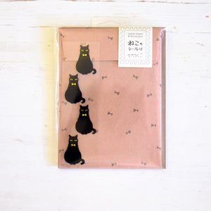 Letter Set with Stickers Writing Stationery Midori Black Cat 