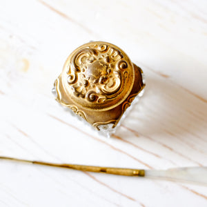 Antique Glass Inkwell with Dip Pen & Letter Opener