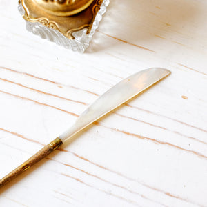 Antique Glass Inkwell with Dip Pen & Letter Opener