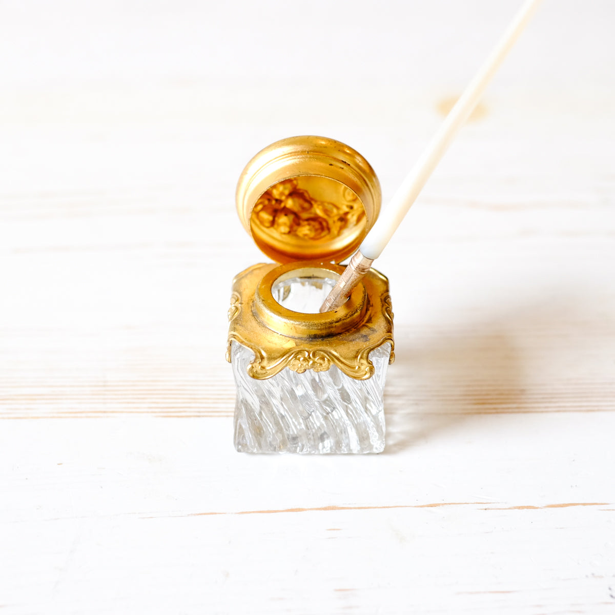 Antique Glass Inkwell with Dip Pen