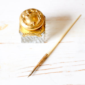 Antique Glass Inkwell with Dip Pen