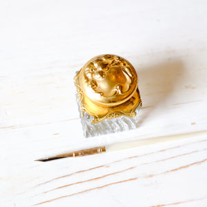 Antique Glass Inkwell with Dip Pen