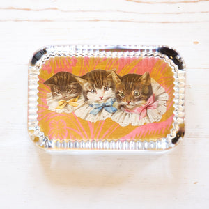 Glass Paperweight - Victorian Die Cut paperweight Papillon Press Cat Trio 