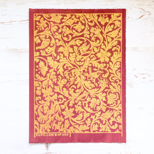 Ornamental Birds Block Print Art Print Papillon Press Deep Red and Gold 