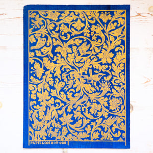 Ornamental Birds Block Print Art Print Papillon Press Indigo and Gold 