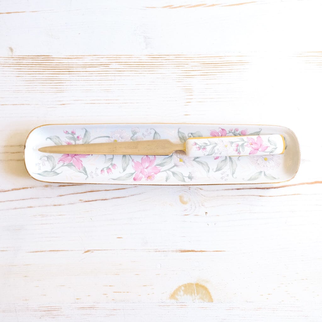Vintage Letter Opener and Tray Letter Opener Vintage Neiman Marcus #3 - Pale floral with Round Edge 