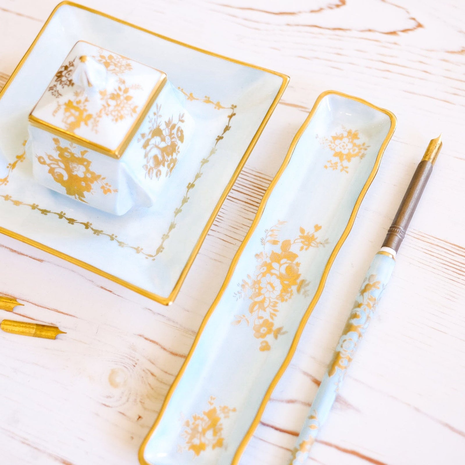 Bone China Desk Set Inkwell Antique Item 