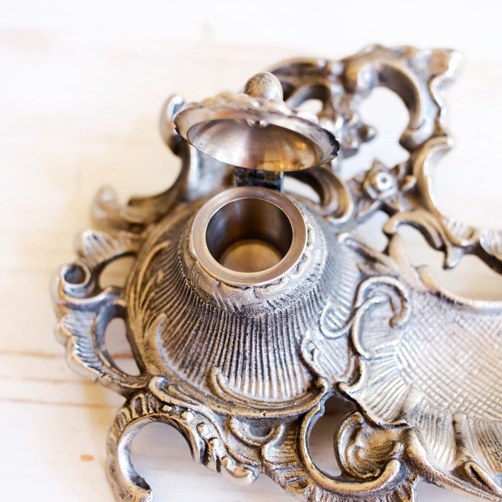 Art Nouveau Silver-Tone Inkwell Inkwell Antique Item 