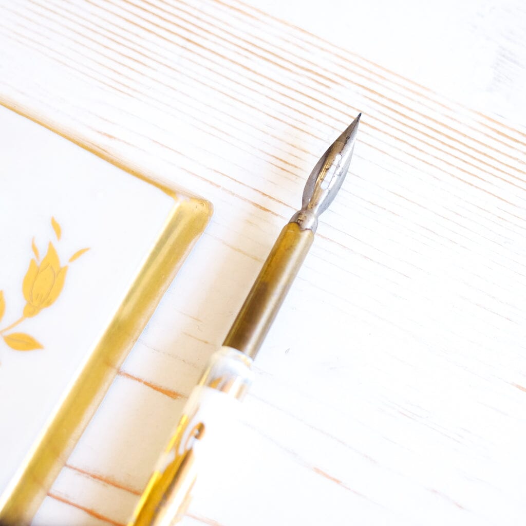 Porcelain Inkwell and Dip Pen Inkwell Antique Item 