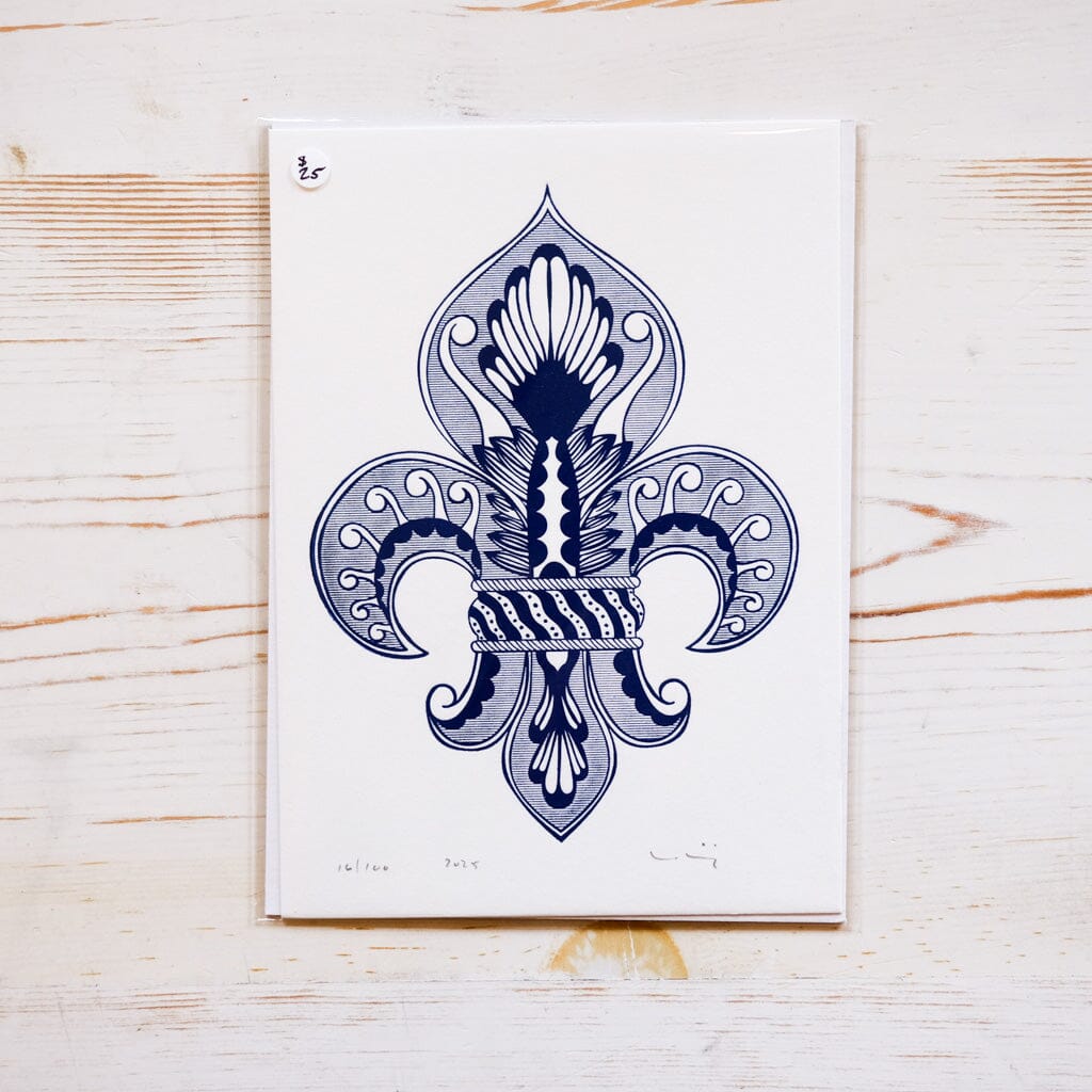 Fleur de Lis Print - Small Art Print Papillon Press Blue 