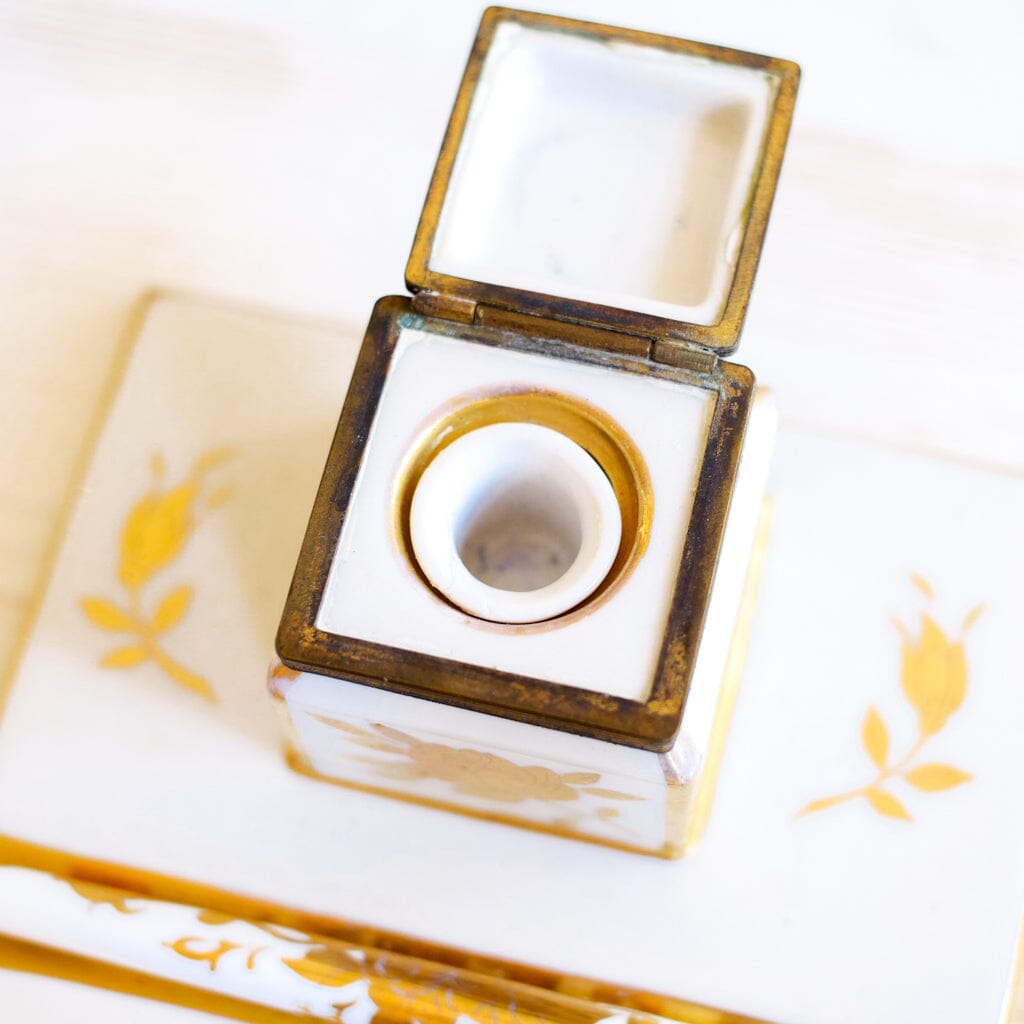 Porcelain Inkwell and Dip Pen Inkwell Antique Item 