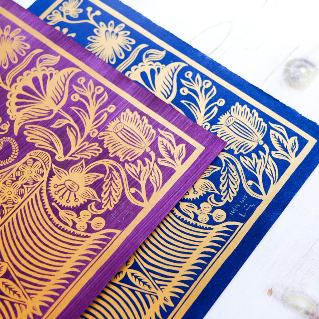 Abundance - Indigo and Gold Art Print Papillon Press 