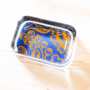 Glass Paperweight - Heirloom Rectangle paperweight Papillon Press Blue Blooms 