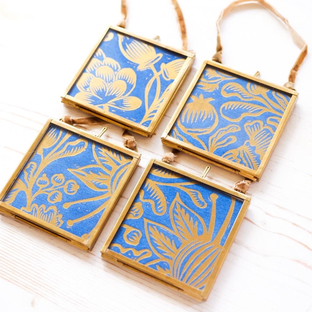 Brass Frame Ornaments Ornament Papillon Press Bouquet - Indigo + Gold 