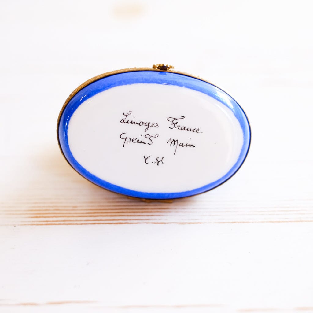 Limoges Pug with Fleur De Lis Cushion Trinket Box Trinket Box Limoges 