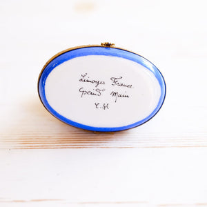 Limoges Pug with Fleur De Lis Cushion Trinket Box Trinket Box Limoges 