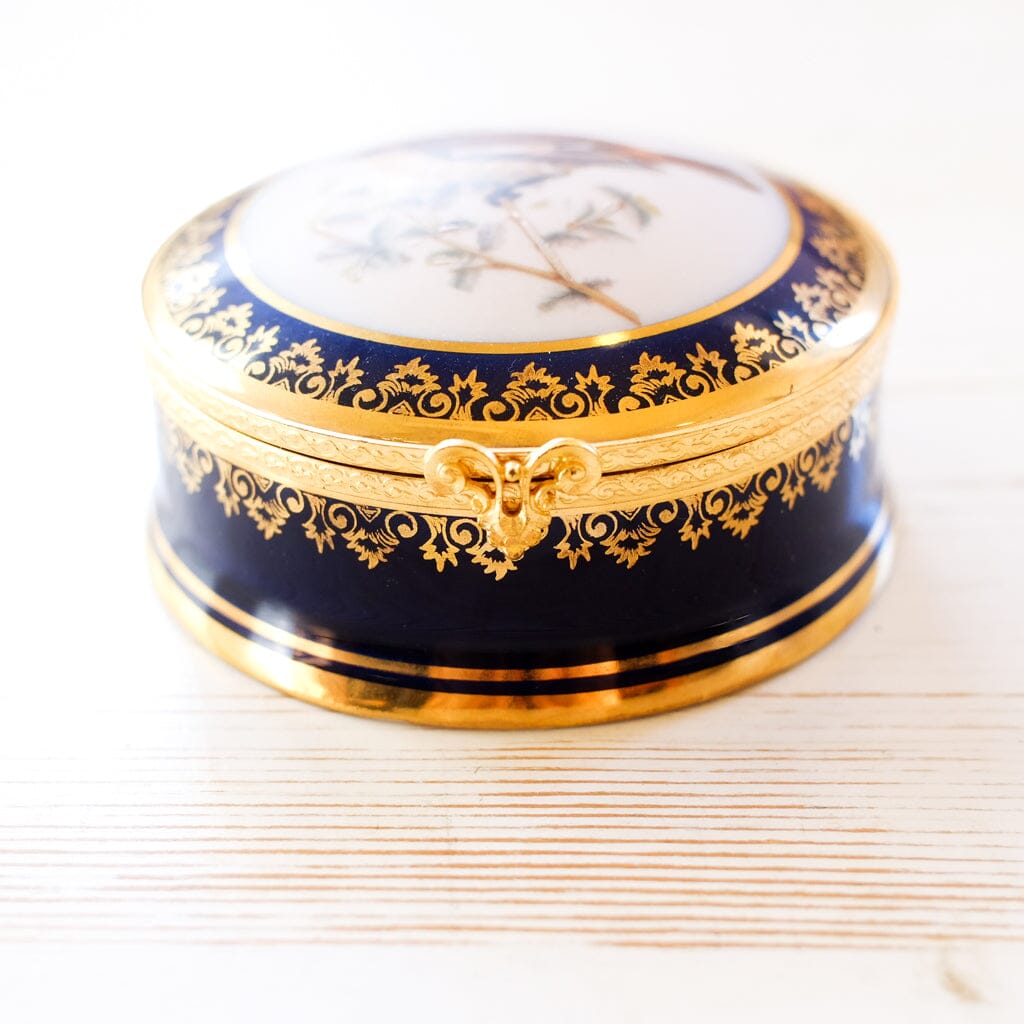Vintage Limoges Cobalt Bird Box Trinket Box Limoges 
