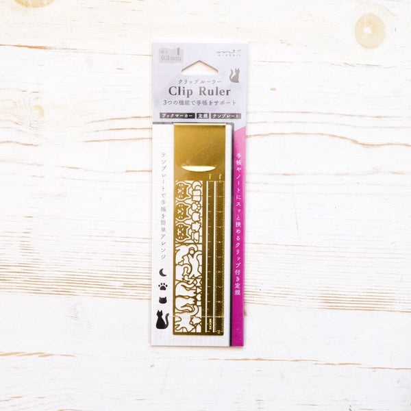 Midori Clip Ruler: Gold Cats Ruler Papillon Press 