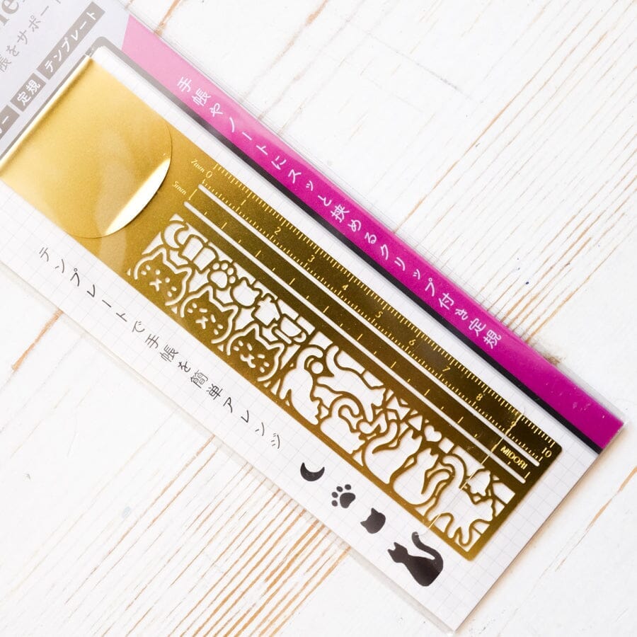 Midori Clip Ruler: Gold Cats Ruler Papillon Press 