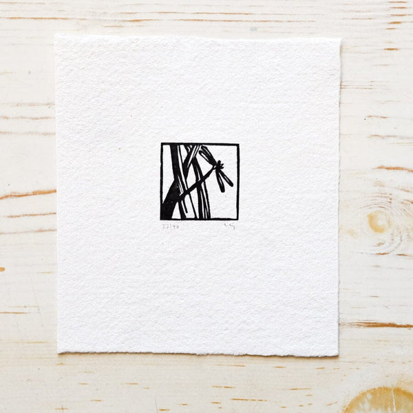 Mini Woodblock Print - Dragonfly Art Print Papillon Press 