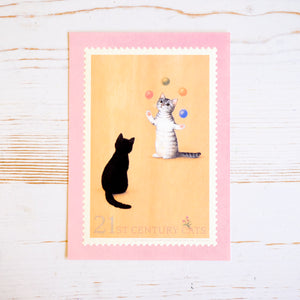 Pottering Cat Stamp Postcard