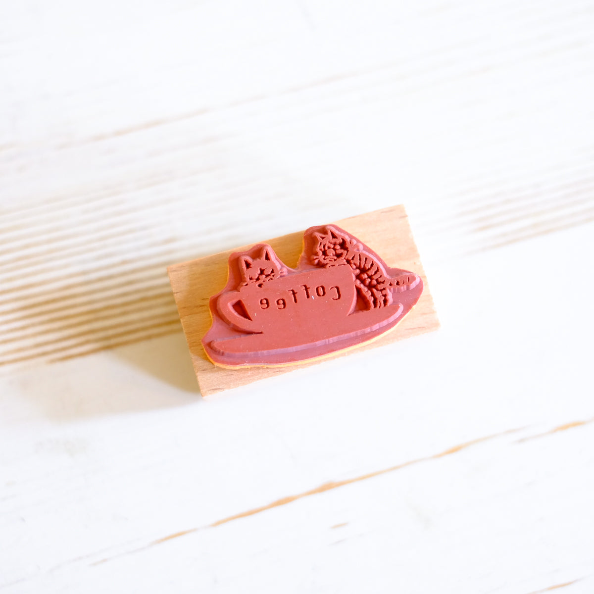 Pottering Cat Rubber Stamp - Coffee Cup